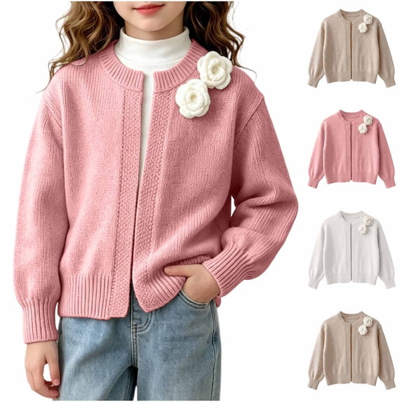 Brqkzdu Knit Cardigan Sweater for Girls Lightweight Crew Neck Long Sleeve Open Front Cardigans Fall Loose Soft Comfy Sweater Cardigan