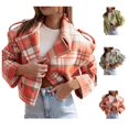 thumbnail image 1 of Brqkzdu Plaid Shacket Jacket Women Cropped Long Sleeve Collared Flannel Button Down Shirts Lighweight Loose Comfy Casual Coat, 1 of 6