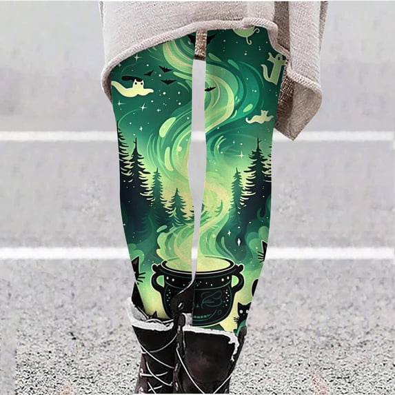 Brqkzdu Spooky Halloween Printing Leggings Women Stretchy Tummy Control Yoga Pants High Waisted Slim Fit Comfy Workout Leggings