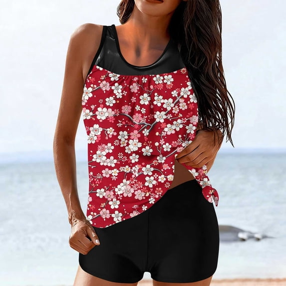 Brqkzdu Tankini Swimsuits for Women Tummy Control Blouson Tankini Bathing Suits Tummy Control Swim Tank Top with Boyshorts Modest Swim Suits Swimwear