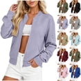 thumbnail image 1 of Brqkzdu Waffle Bomber Jacket for Women Full Zip Long Sleeve Casual Jackets Fall Loose Fitting Lightweight Jacket with Pockets Purple, 1 of 6