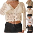thumbnail image 1 of Brqkzdu Women Crochet Cropped Cardigan Summer Open Front Tie Long Sleeve Knitted Cardigans Hollow Out Beach Vacation Cover Up Swimwear, 1 of 7
