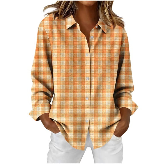 Brqkzdu Women Plaid Shirt Dressy Casual Long Sleeve Collared Button Down Shirts Fall Loose Fit Soft Comfy Business Work Shirt