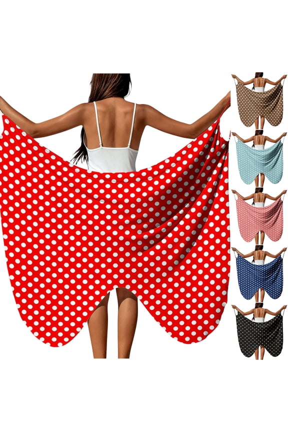 Womens Bikini Cover Up Polka Dots Spaghetti Strap Backless Beach Cover Up Swimwear Summer Loose Fit Bathing Suit Coverups