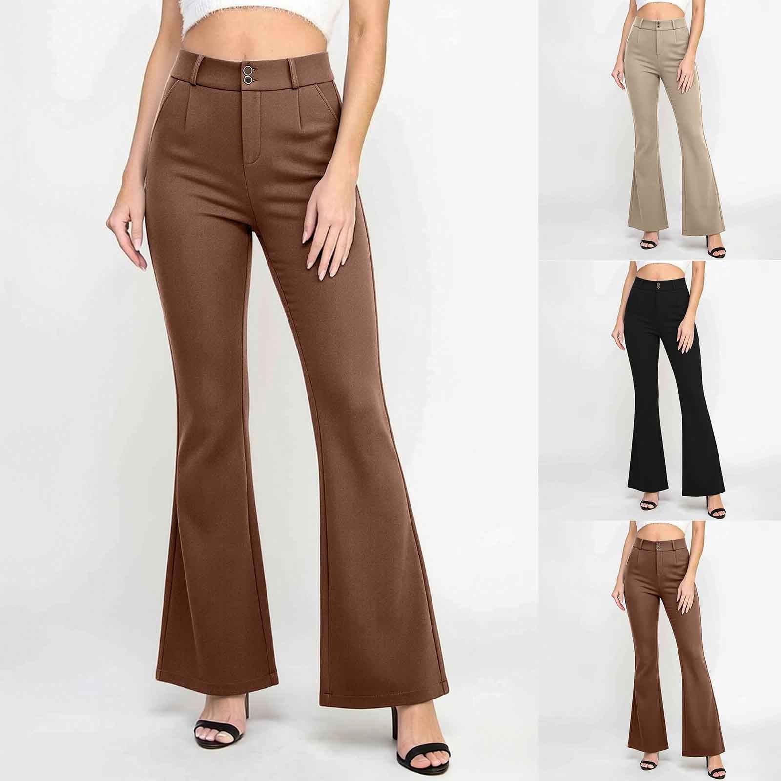 Brqkzdu Womens Dress Bootcut Pants Button Zipper Work Pants Slacks ...