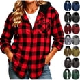 thumbnail image 1 of Brqkzdu Womens Flannel Plaid Shirts Long Sleeve Button Down Hoodies Fall Lighweight Loose Comfy Casual Hooded Shirt, 1 of 3