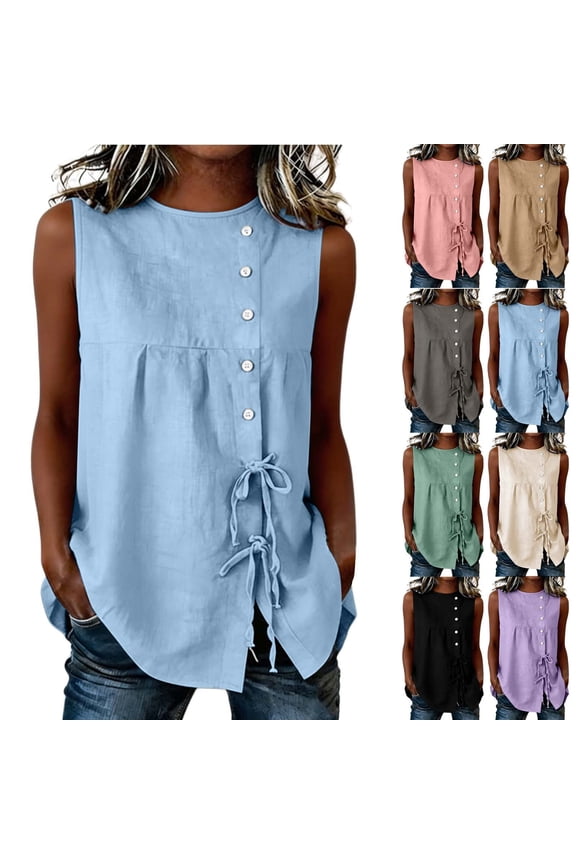 Womens Tank Tops High Neck Casual Sleeveless Shirts Summer Strap Hem Loose Lightweight Beach Tanks