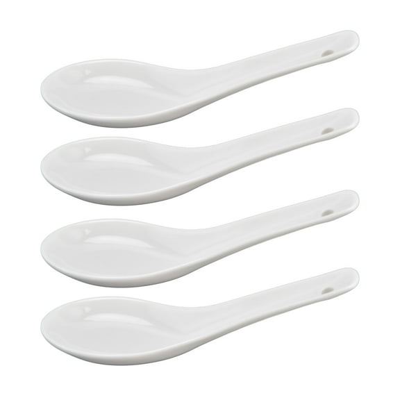 Brrnoo Chinese Soup Spoons,Soup Dumpling,Ceramic Spoon Fine Workmanship Simple Elegant Long Handle Ceramic Material Chinese Soup Spoons