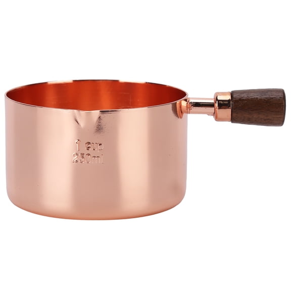 Brrnoo Stainless Steel Sauce Pot, Wooden Handle Sauce Pan Rose Gold With Pour Spouts For Cooking Kitchen Ware