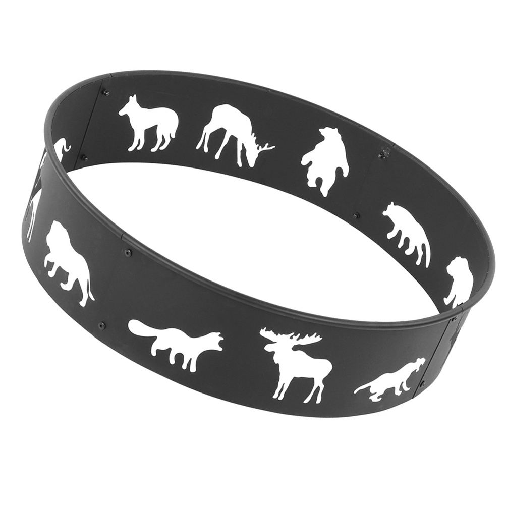 Brrnoo Steel Fire Ring Portable Wrought Iron Animal Pattern Hollowed