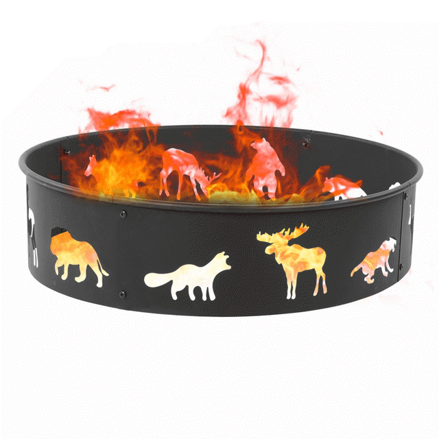 Brrnoo Wood Burning Outdoor Fire Pit Ring Campfires Ring Steel Wildlife Fire Ring