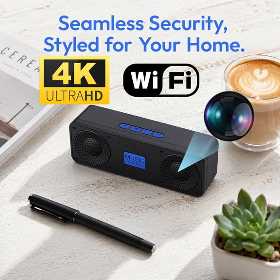 Brscefsir Speaker-Style Indoor Security Camera with Live Streaming Support, Portable WiFi Monitoring Camera, USB Rechargeable, Real-Time Viewing, Local Storage, Black