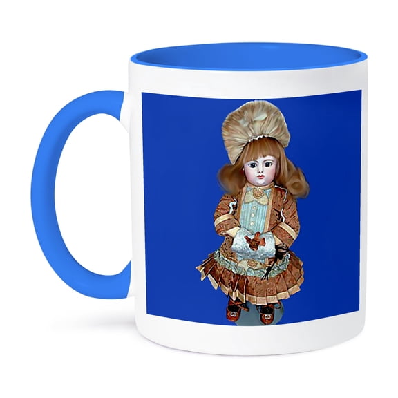 3dRose, Bru Antique Doll, 11oz Two-Tone Blue Mug
