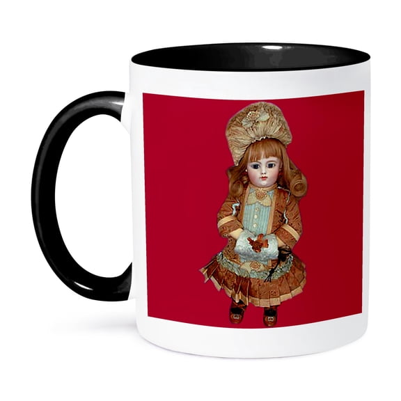 3dRose, Bru Doll On Pink, 11oz Two-Tone Black Mug