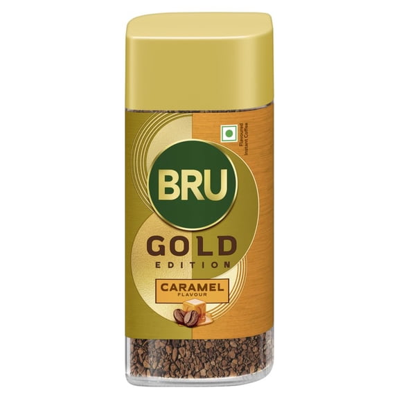 Bru Gold Caramel 55g | Flavoured Instant Coffee | Flavourful Twist to Your Everyday Coffee | Made with Freeze-Dried Coffee | Makes 40 cups |