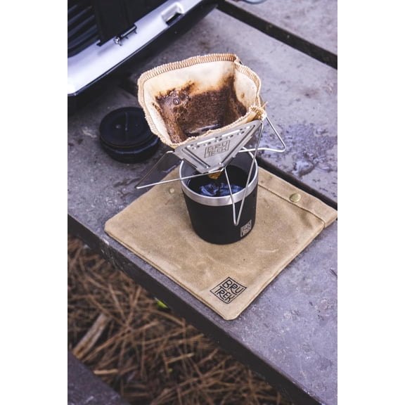 Collapsible Pour Over Camping Coffee Maker - Stainless Steel Travel Brewing Kit, Reusable Cotton Filters, Canvas Pouch Carrying Bag, Compact Packable Lightweight Design