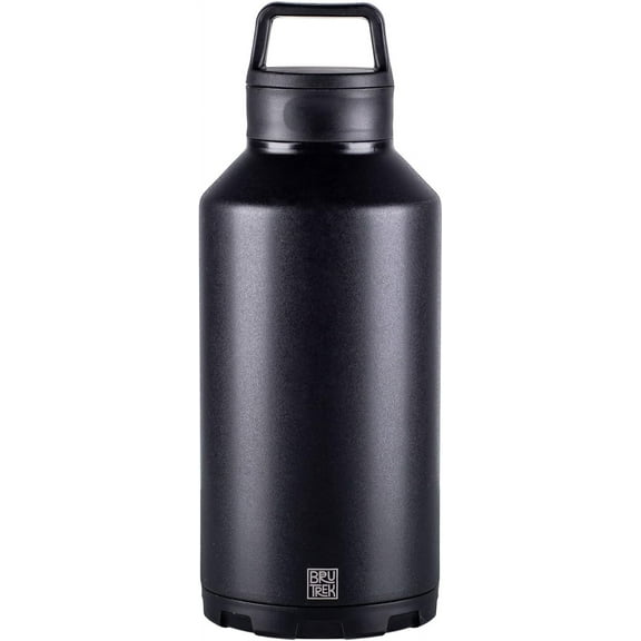 BruTrekker Bottle - Insulated Stainless Steel Tumbler Mug Keeps Drinks Hot or Cold - 2 Piece Drink and Pour Lid - Reusable Coffee Water or Beer Growler (64 fl.oz, Obsidian Black)
