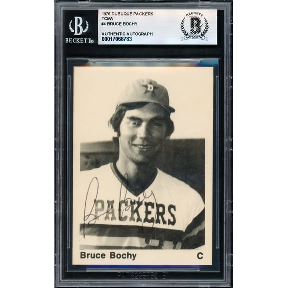 Bruce Bochy Autographed 1976 TCMA Rookie Card #4 Dubuque Packers Beckett BAS #17068783