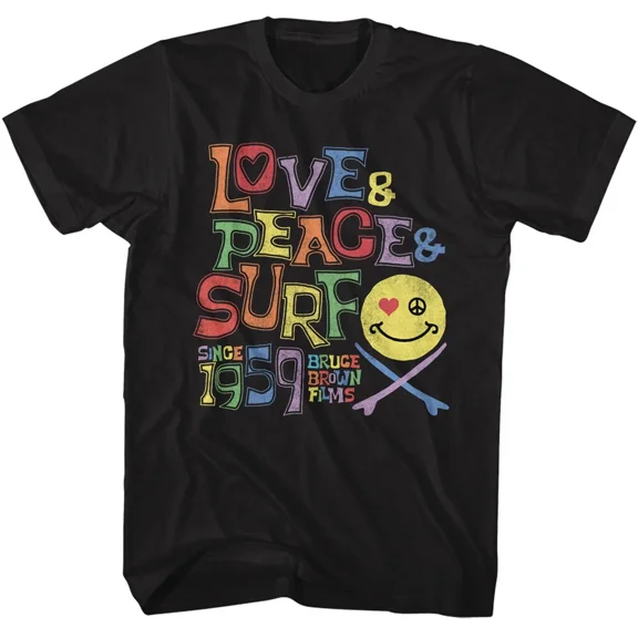 Bruce Brown Films Love & Peace & Surf Since 1959 Smiley Face Men's T Shirt | eBay