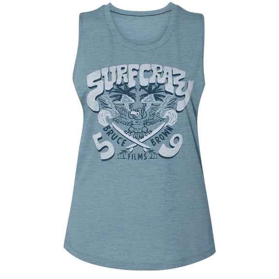 Bruce Brown Films Surf Crazy Steel Women's Slub Sleeveless Crew Neck T-Shirt