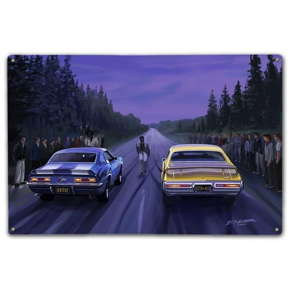 Bruce Kaiser LS355WB1218-MGL 12 x 18 in. Back Road Races, Birch Wood Print