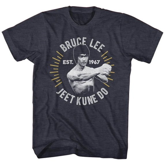 Bruce Lee Circle Burst Navy Heather Adult T-Shirt 4Xl