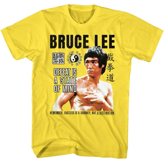Bruce Lee Defeat State Of Mind Yellow Adult T-Shirt S