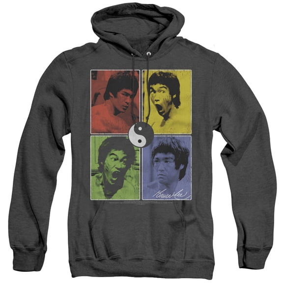 Bruce Lee Enter Color Block Adult Heather Hoodie Sweatshirt Black