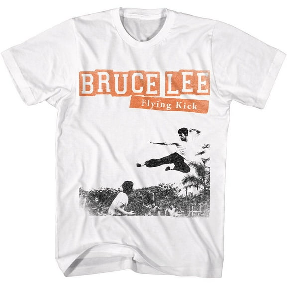 Bruce Lee Flying Kick White Adult T-Shirt 3Xl