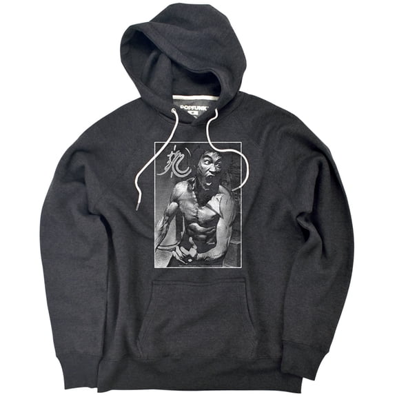 Bruce Lee Focused Rage Unisex Adult Slim Fit Pull-Over Heather Hoodie, Charcoal, Small