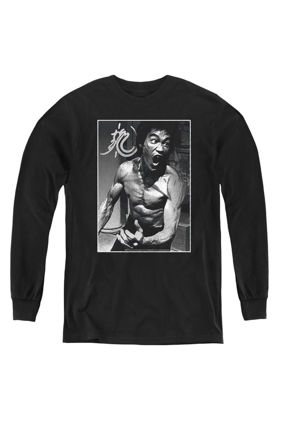 Bruce Lee Focused Rage Youth Long Sleeve T-Shirt Tee Black