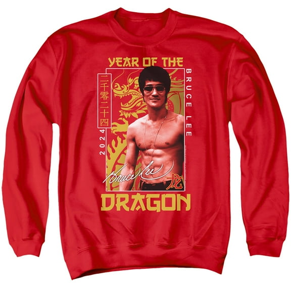 Bruce Lee Framed Year of the Dragon Unisex Adult Crewneck Sweatshirt (Large) Red