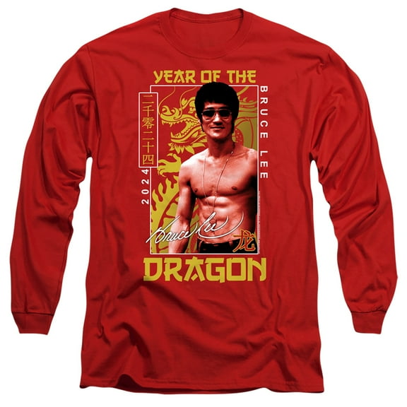 Bruce Lee Framed Year of the Dragon Unisex Adult Long-Sleeve T Shirt (2X-Large) Red
