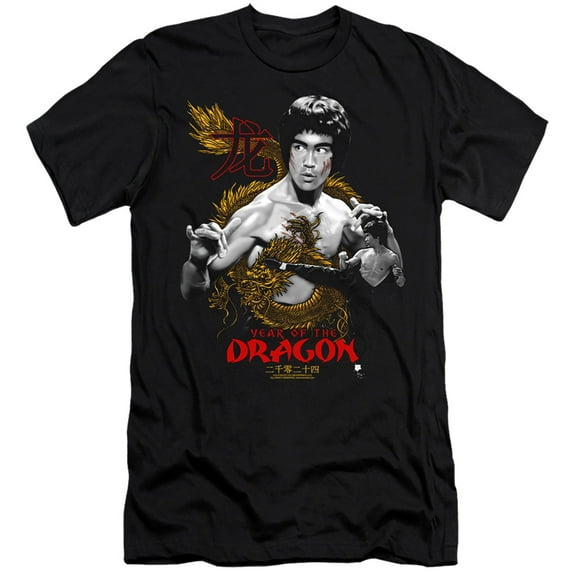 Bruce Lee Golden Year of the Dragon Unisex Adult Canvas Brand T Shirt ,Black, 2X-Large