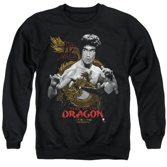 Bruce Lee Golden Year of the Dragon Unisex Adult Crewneck Sweatshirt (2X-Large) Black