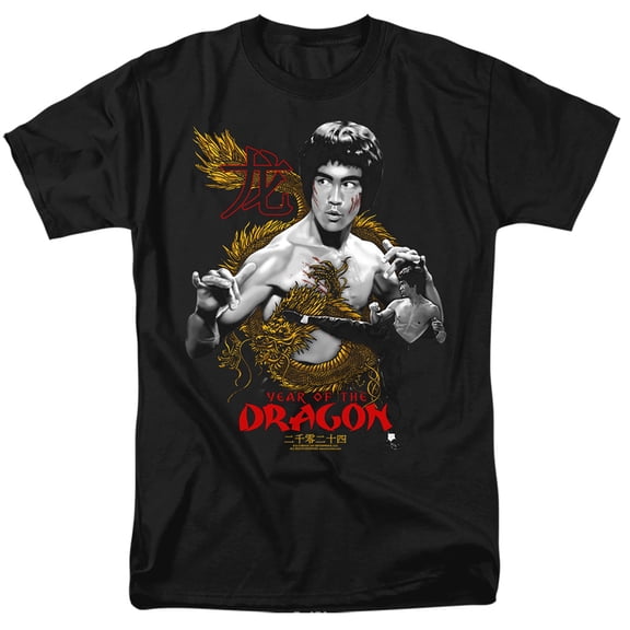Bruce Lee Golden Year of the Dragon Unisex Adult T Shirt (5X-Large) Black