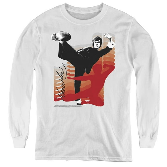 Bruce Lee Kick It Youth Long Sleeve T-Shirt Tee White