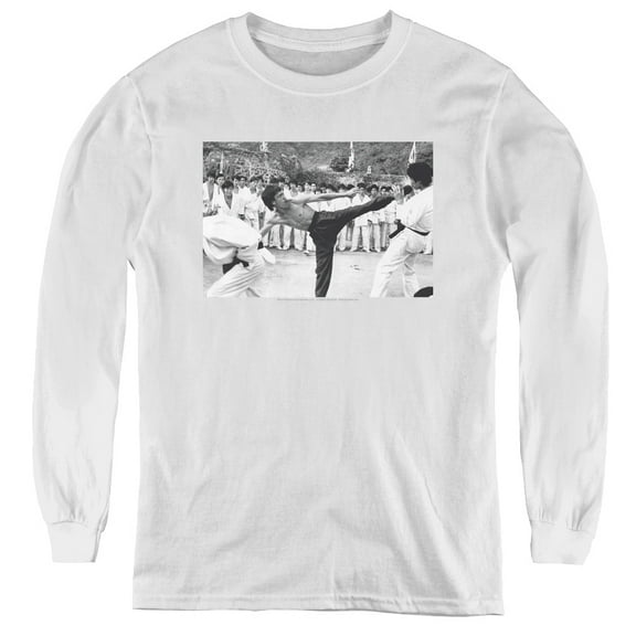 Bruce Lee Kick To The Head Youth Long Sleeve T-Shirt Tee White