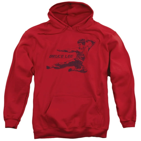 Bruce Lee Line Kick Adult Pullover Hoodie Sweatshirt Red