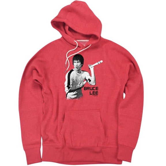 Bruce Lee Nunchucks Unisex Adult Slim Fit Pull-Over Heather Hoodie, Red, Small