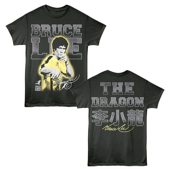 Bruce Lee - The Dragon Large Font - Officially Licensed - Gray Solid 2-Sided Print Adult Short Sleeve T-Shirt