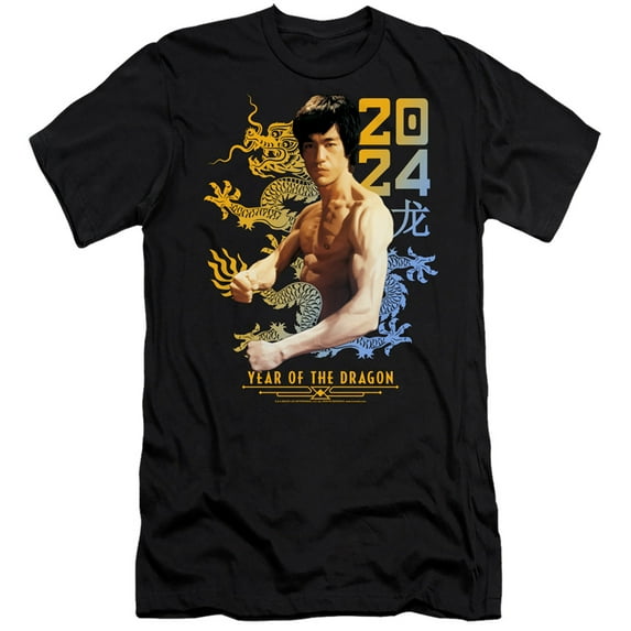 Bruce Lee Two Tone Year of the Dragon Slim Fit Unisex Adult T Shirt ,Black, 2X-Large