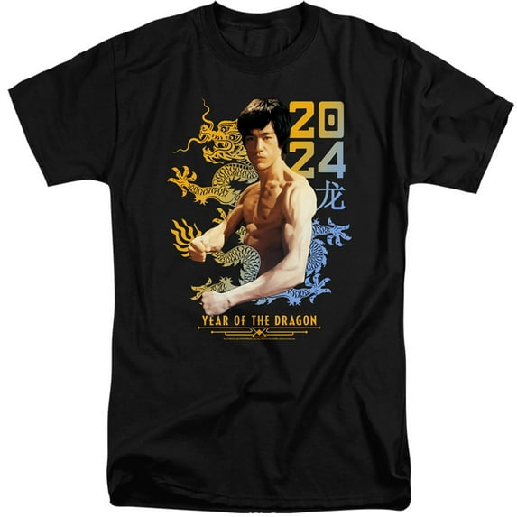 Bruce Lee Two Tone Year of the Dragon Unisex Adult Tall T Shirt ,Black, X-Large