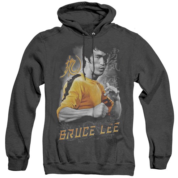 Bruce Lee Yellow Dragon Adult Heather Hoodie Sweatshirt Black