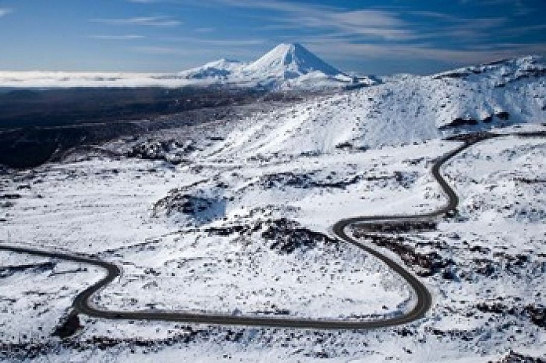 Bruce Road up Mt Ruapehu and Mt Ngauruhoe Tongariro National Park North Island New Zealand Canvas Art - David Wall DanitaDelimont (17 x 11)
