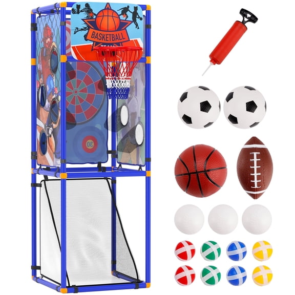 Bruce&Shark 5-in-1 Multi-Sport Toss Game Set, Play Football, Baseball, Basketball, Soccer, and Darts - Lightweight and Portable