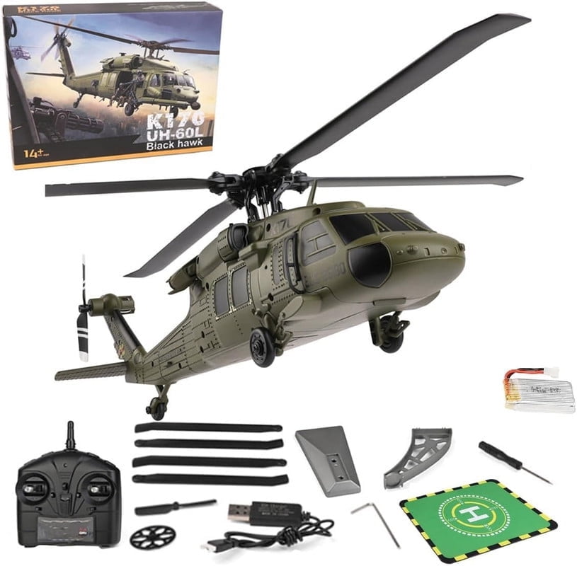 Bruce&Shark K170 RC Helicopter Model, Black Hawk UH-60L 170 Size 4CH Flybarless Helicopter with Adjustable Left and Right Hand Throttle (RTF Version)