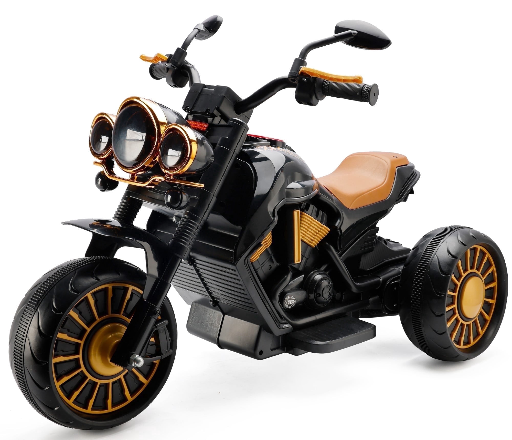 Bruce&Shark Kids Electric Motorcycle Ride On Toy, 3-Wheel Chopper, Dual Drive Battery Powered Motorbike for Kids 1-8 years Boys Girls