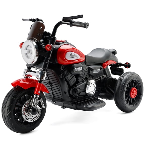 Bruce&Shark Kids Electric Motorcycle Ride-on Toy with Headlights, 3 Wheels Dual Motor Car for Children Boys Girls Red