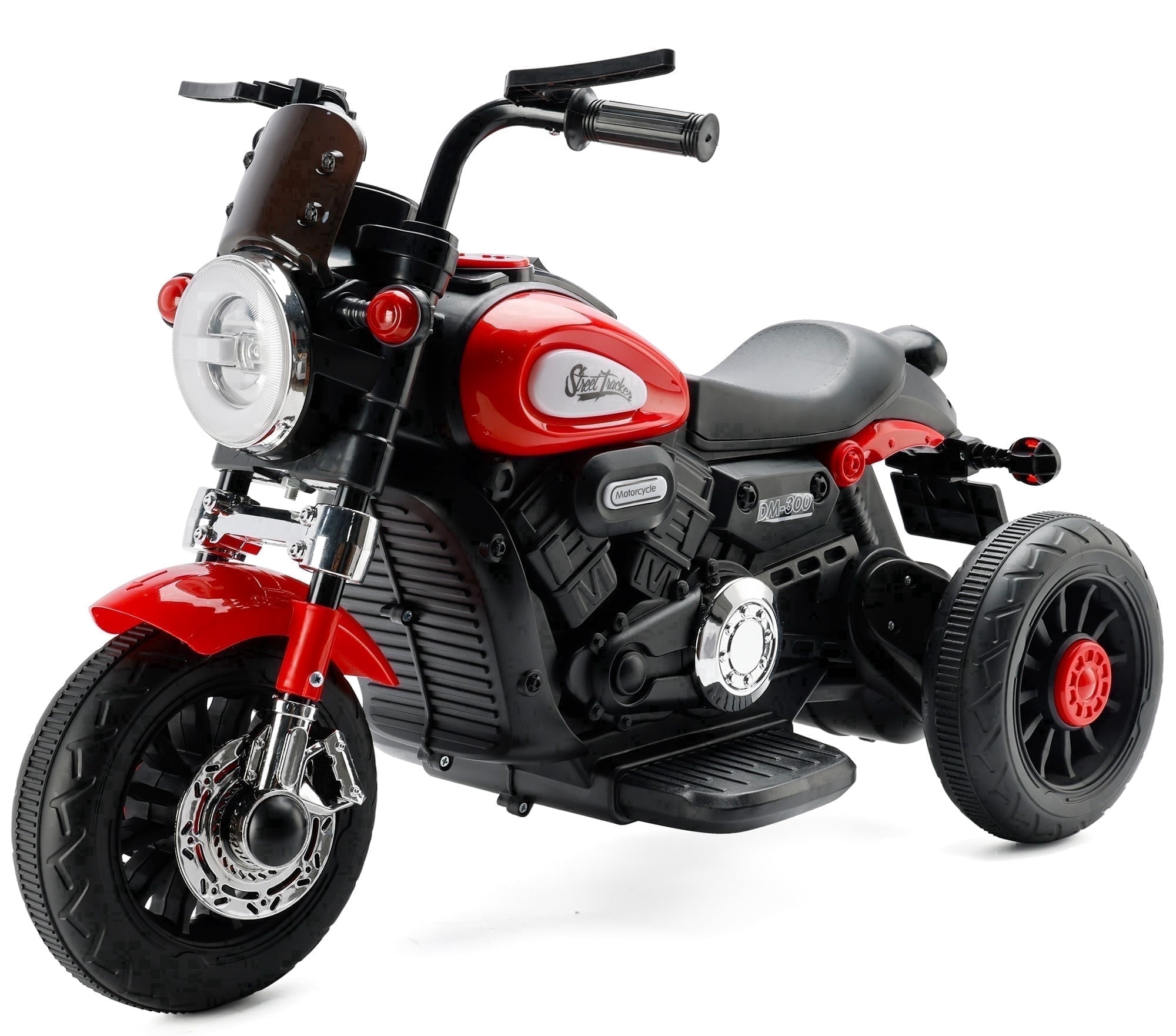Bruce&Shark Kids Electric Motorcycle Ride-on Toy with Headlights, 3 Wheels Dual Motor Car for Children Boys Girls Red